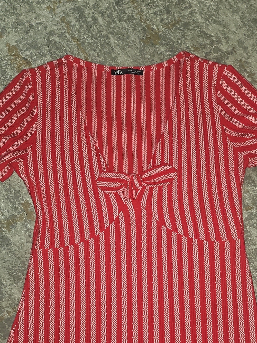 Zara Red and White Striped Tie-Front Short Dress Medium - Picture 3 of 6